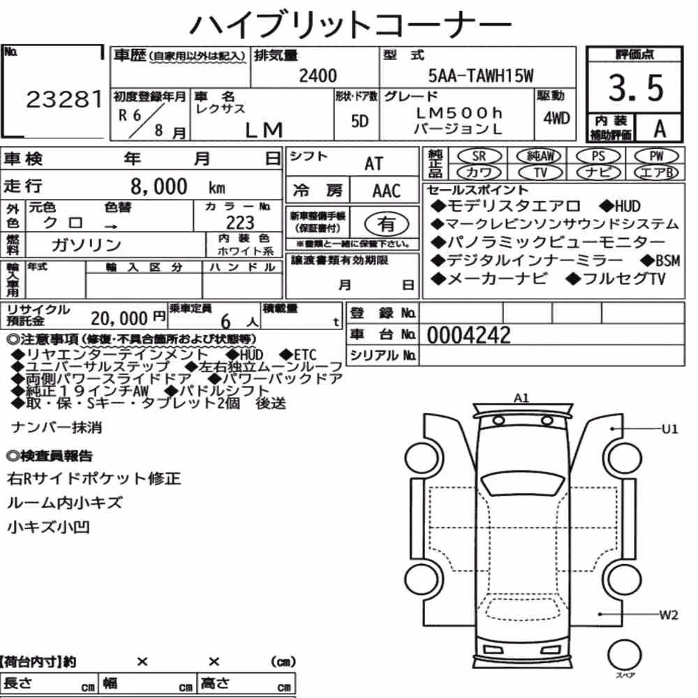 Notka aukcyjna: LEXUS LM 4WD LM500H VERSION L