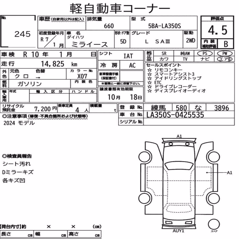 Notka aukcyjna: DAIHATSU MIRA E:S L SAⅢ