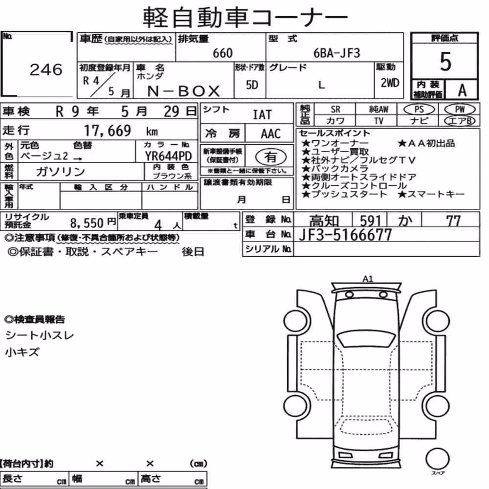Notka aukcyjna: HONDA N-BOX L