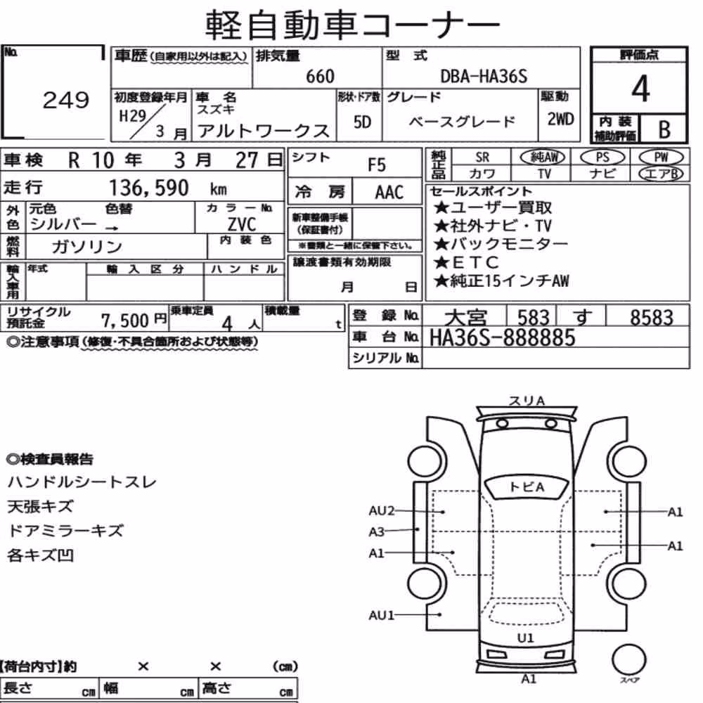 Notka aukcyjna: SUZUKI ALTO WORKS 5D BASE GRADE