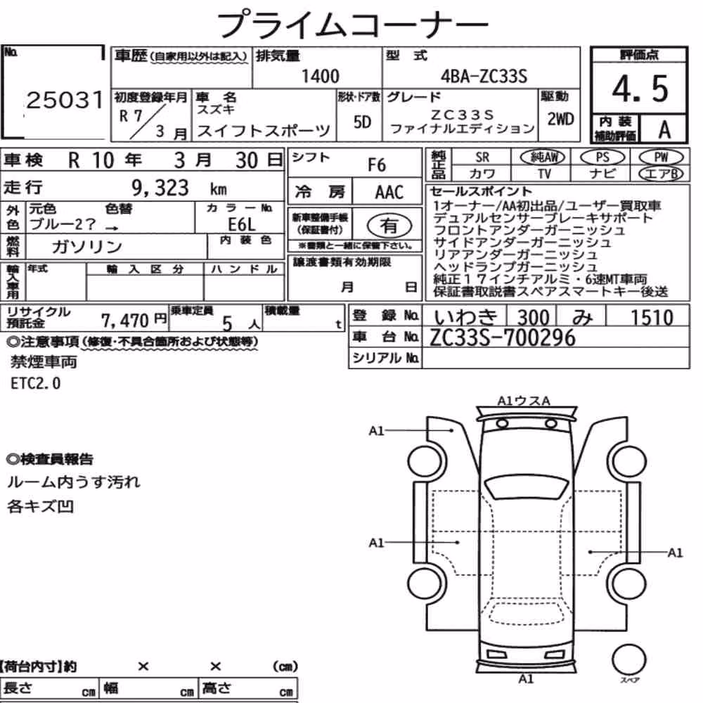 Notka aukcyjna: SUZUKI SWIFT SPORT ZC33S FINAL EDITION