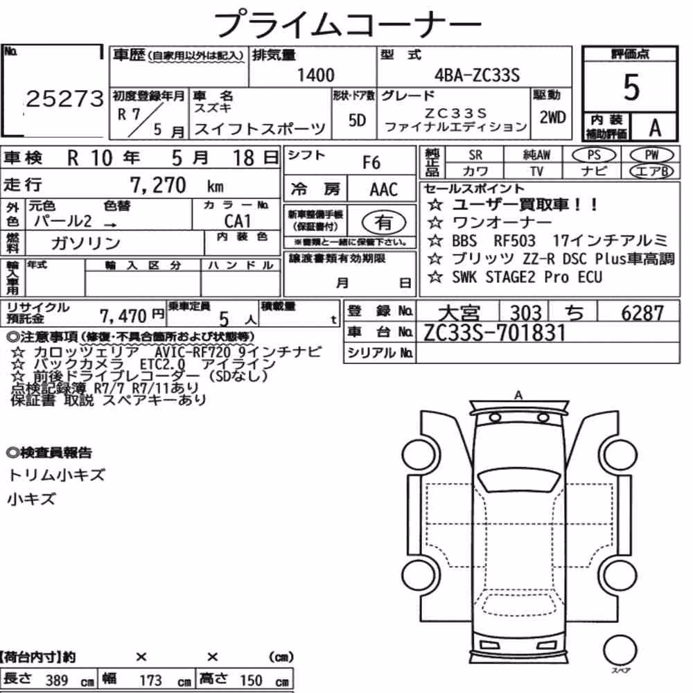 Notka aukcyjna: SUZUKI SWIFT SPORT ZC33S FINAL EDITION