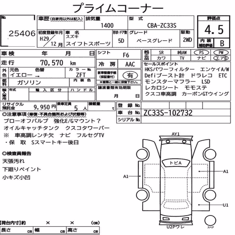 Notka aukcyjna: SUZUKI SWIFT SPORT BASE GRADE