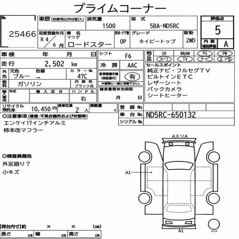 Notka aukcyjna: MAZDA ROADSTER NAVY TOP
