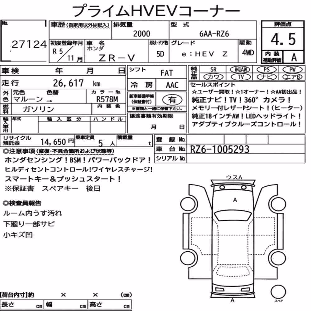 Notka aukcyjna: HONDA ZR-V 4WD E:HEV Z
