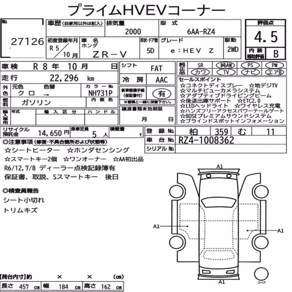 Notka aukcyjna: HONDA ZR-V E:HEV Z