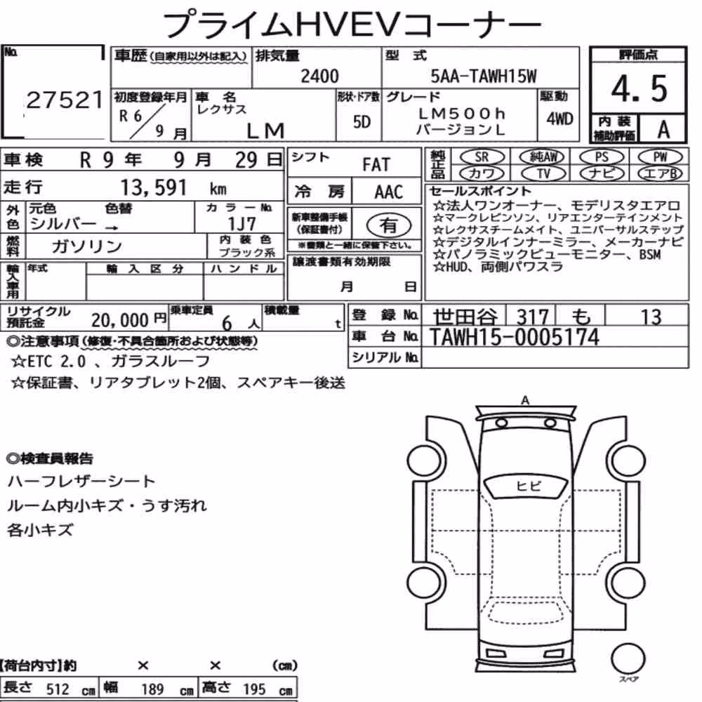 Notka aukcyjna: LEXUS LM 4WD LM500H VERSION L