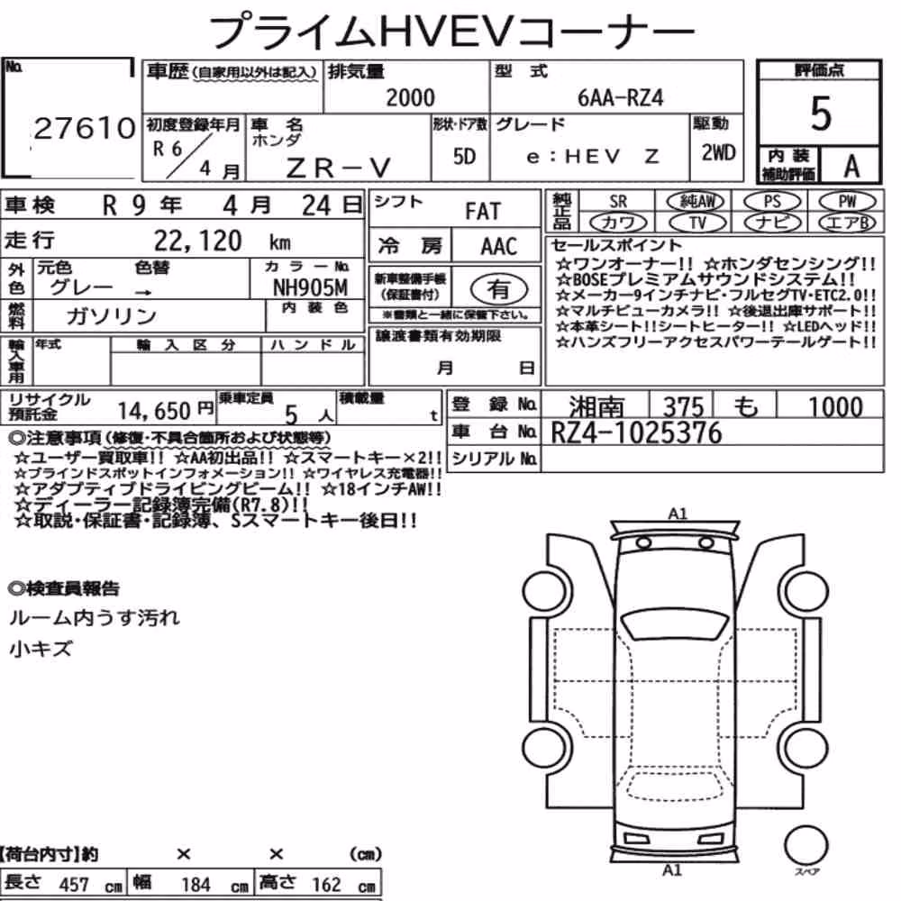 Notka aukcyjna: HONDA ZR-V E:HEV Z
