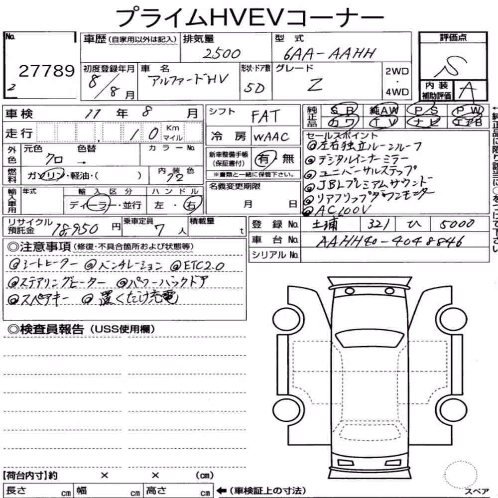 Notka aukcyjna: TOYOTA ALPHARD HYBRID Z