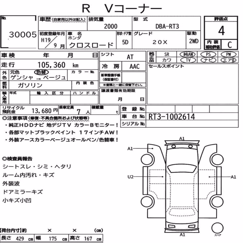 Notka aukcyjna: HONDA CROSS ROAD 5D 20X