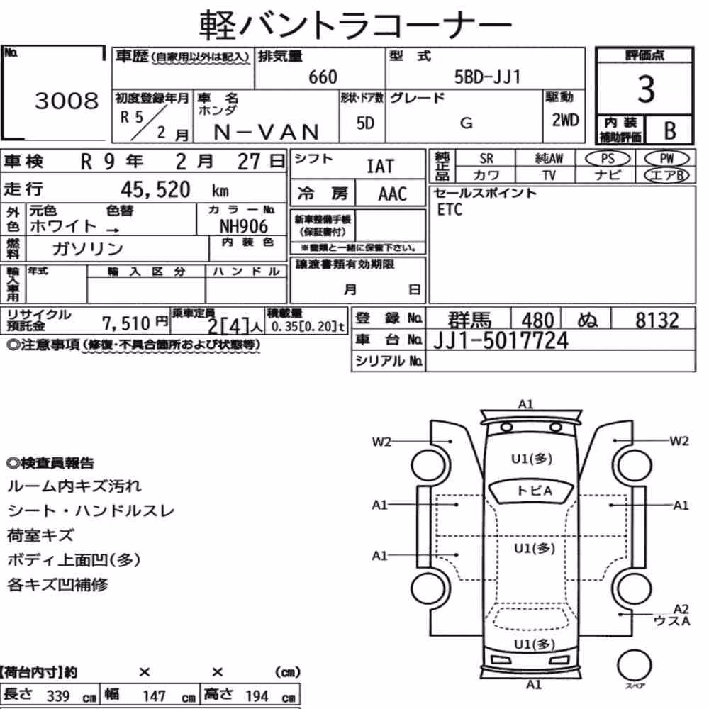 Notka aukcyjna: HONDA N-VAN G