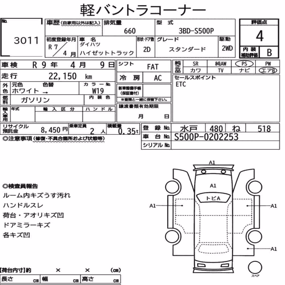 Notka aukcyjna: DAIHATSU HIJET TRUCK STANDARD