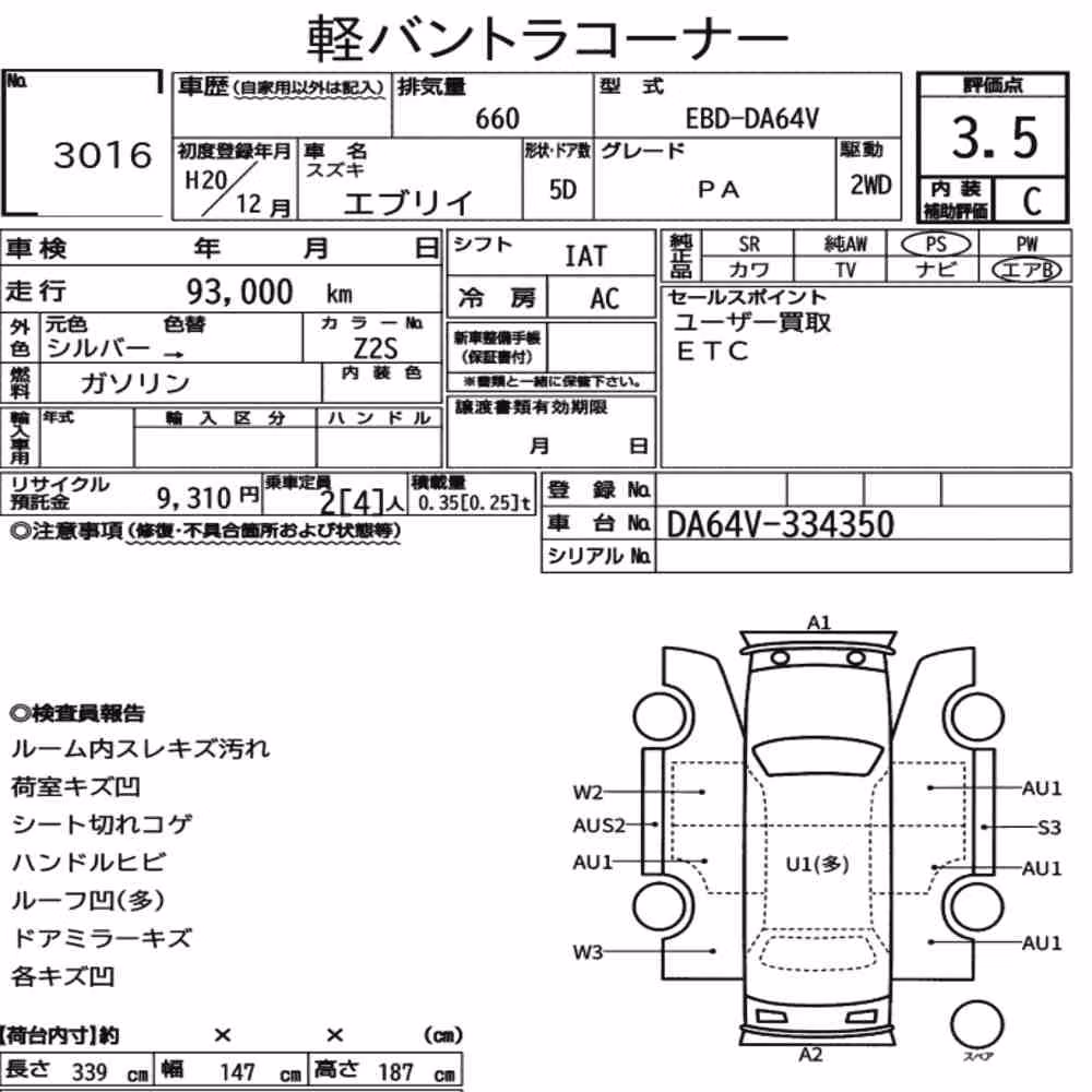 Notka aukcyjna: SUZUKI EVERY 5D PA