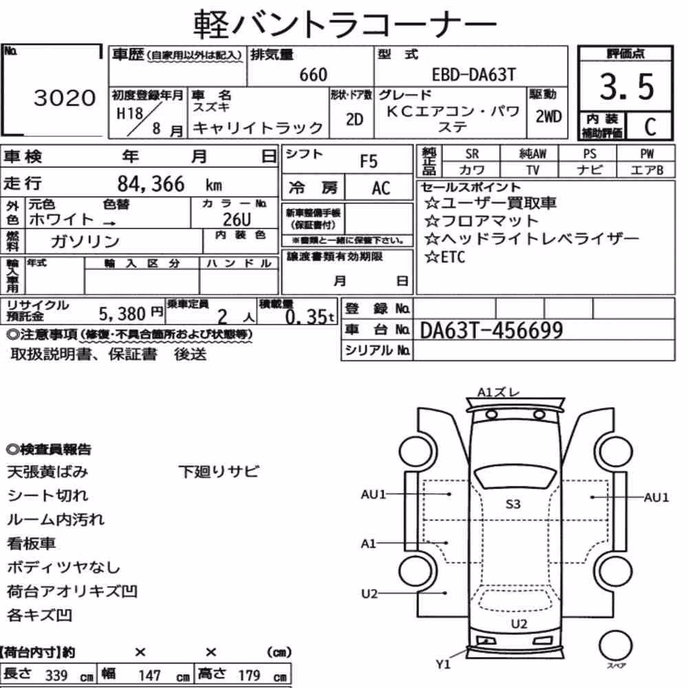 Notka aukcyjna: SUZUKI CARRY TRUCK KC AIR CONDITIONING POWER STEERING