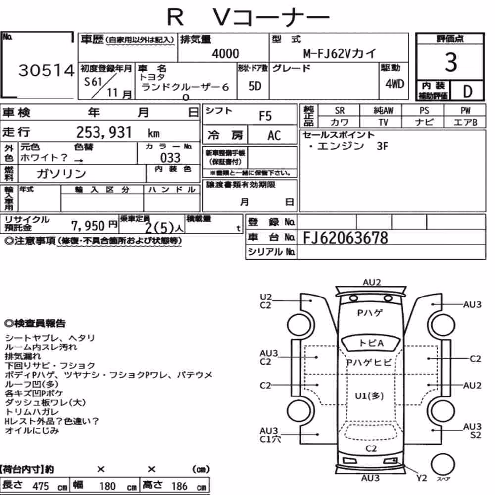 Notka aukcyjna: TOYOTA LAND CRUISER 60 4WD