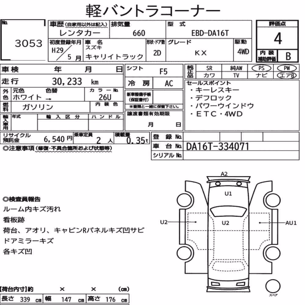 Notka aukcyjna: SUZUKI CARRY TRUCK 4WD KX