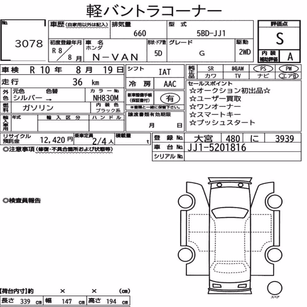 Notka aukcyjna: HONDA N-VAN G