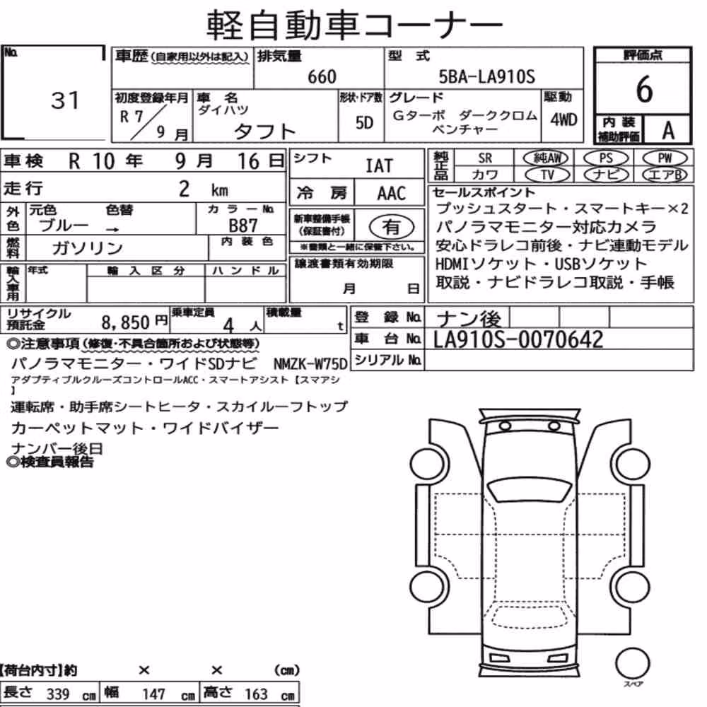 Notka aukcyjna: DAIHATSU TAFT 4WD G TURBO DARK CHROME VENTURE