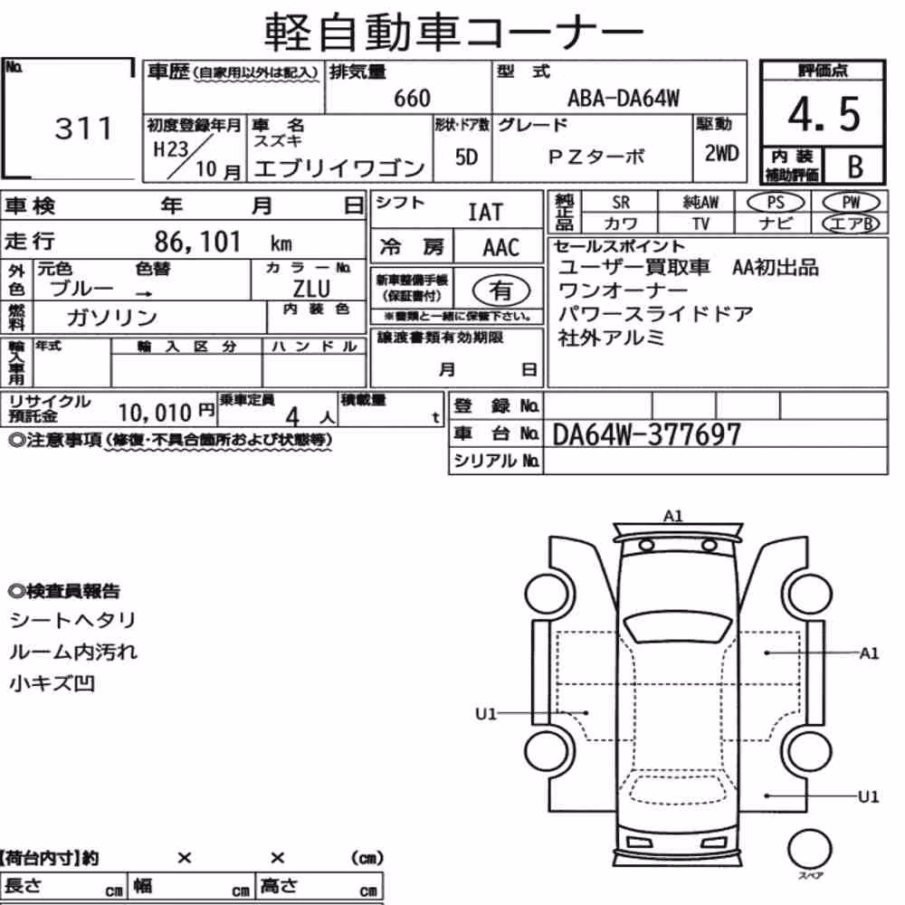 Notka aukcyjna: SUZUKI EVERY WAGON PZ TURBO