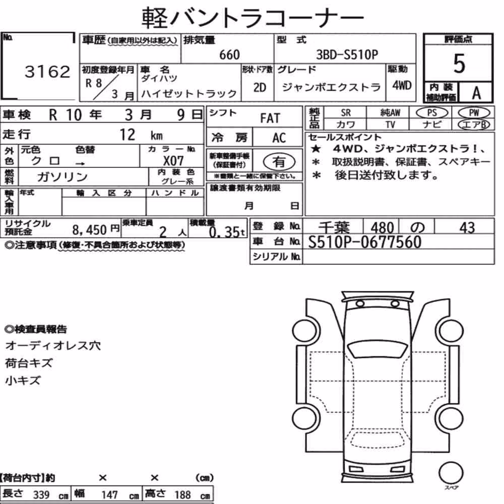 Notka aukcyjna: DAIHATSU HIJET TRUCK 4WD JUMBO EXTRA