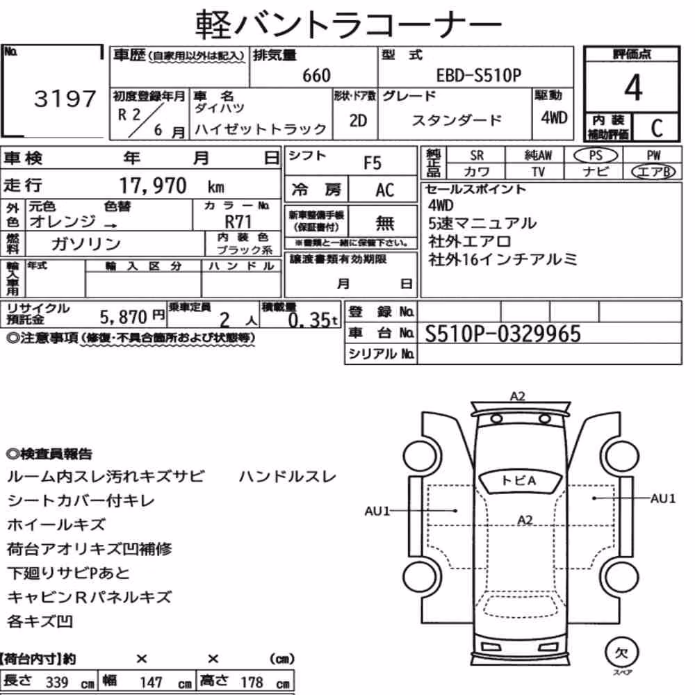 Notka aukcyjna: DAIHATSU HIJET TRUCK 4WD STANDARD