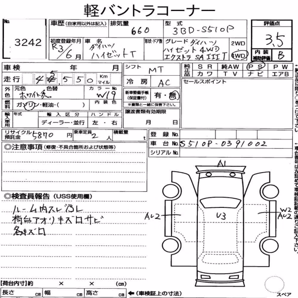 Notka aukcyjna: DAIHATSU HIJET TRUCK 4WD EXTRA SA ⅢT