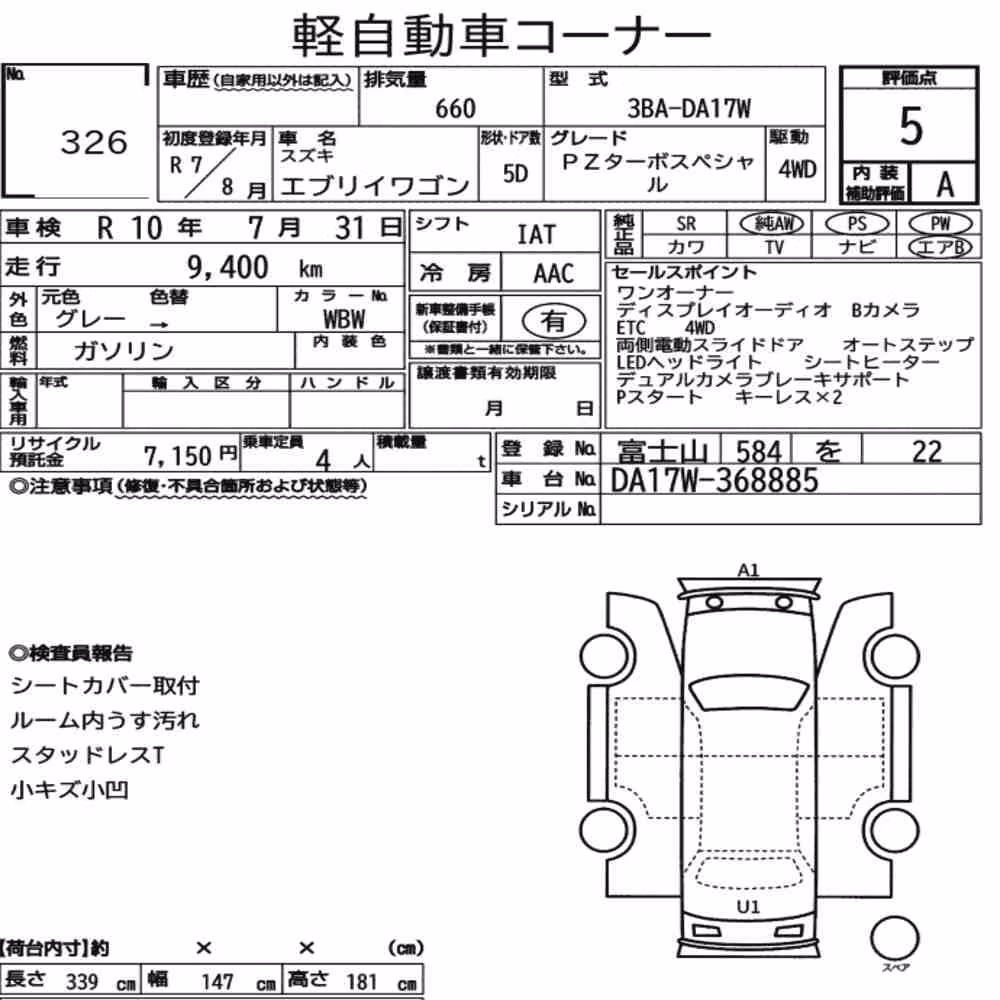 Notka aukcyjna: SUZUKI EVERY WAGON 4WD PZ TURBO SPECIAL