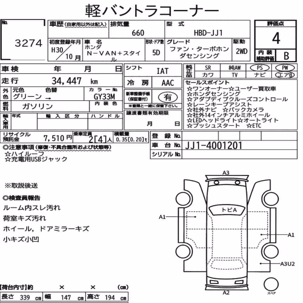 Notka aukcyjna: HONDA N-VAN PLUS STYLE FUN・TURBO HONDA SENSING