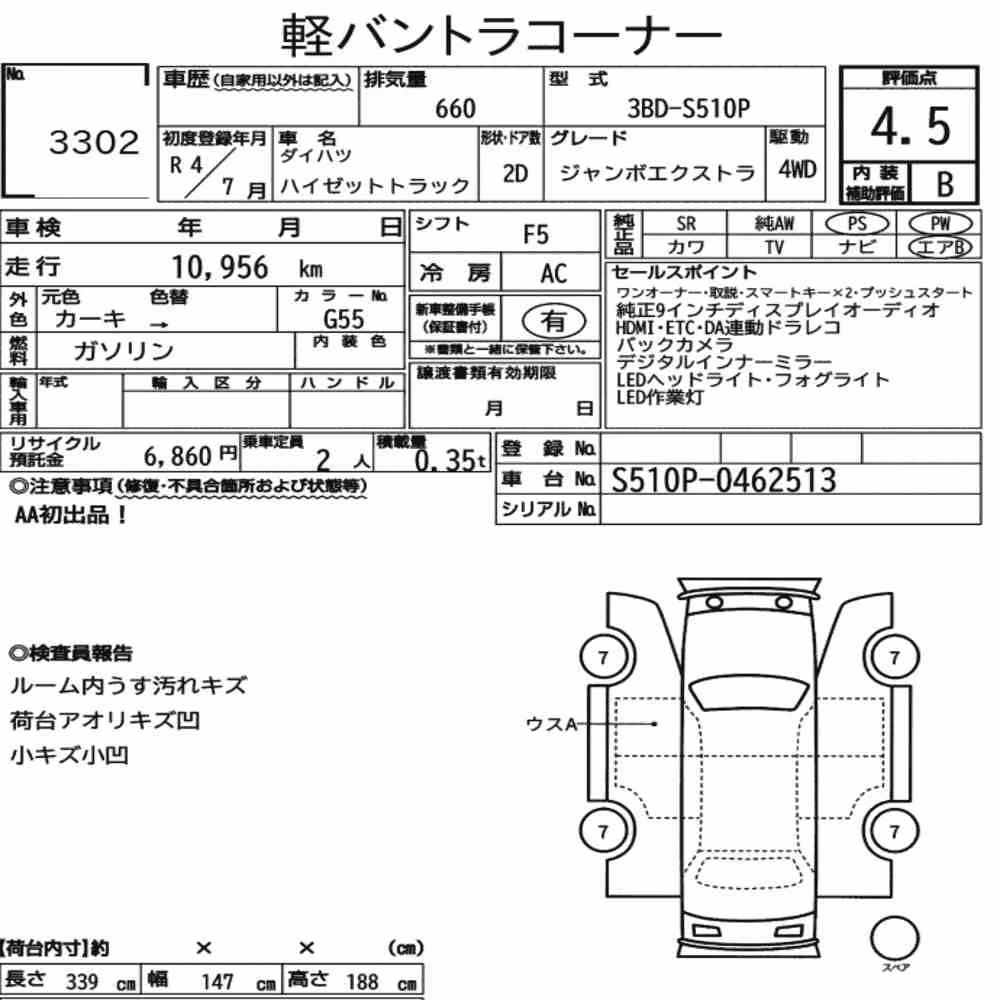 Notka aukcyjna: DAIHATSU HIJET TRUCK 4WD JUMBO EXTRA