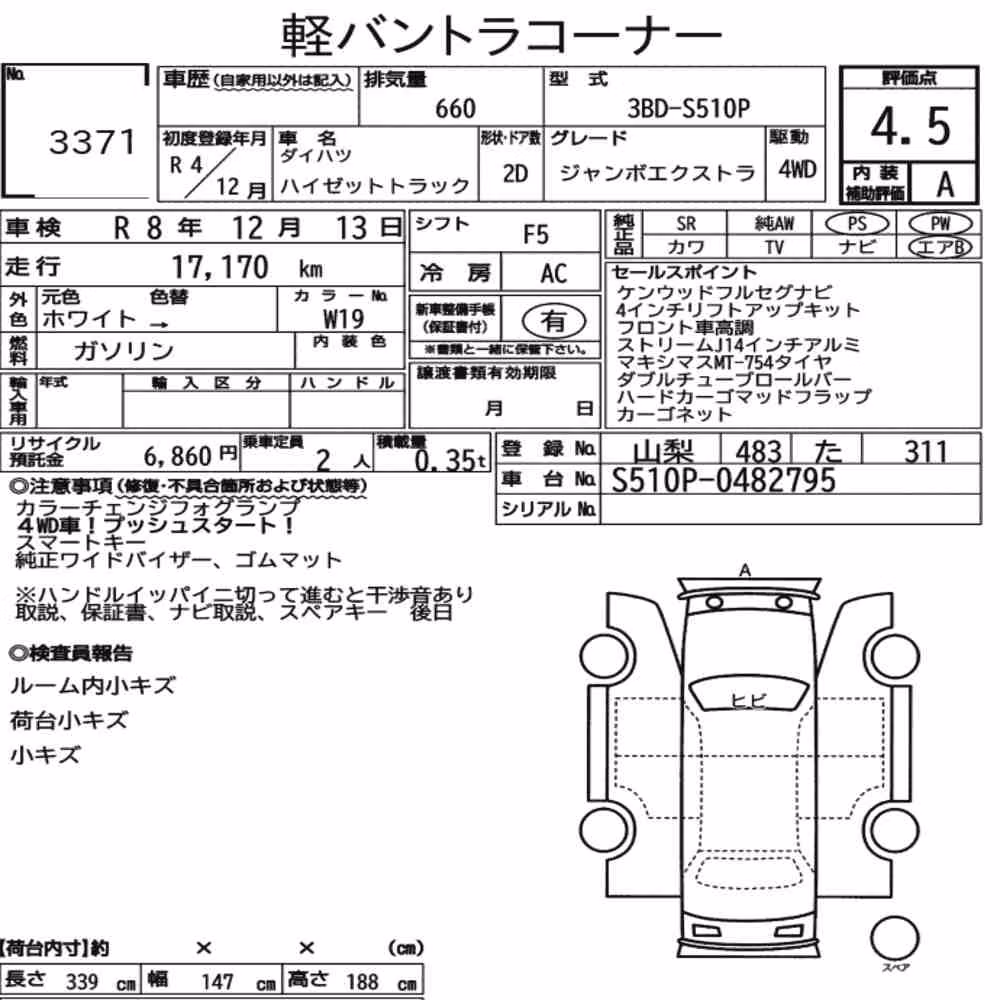 Notka aukcyjna: DAIHATSU HIJET TRUCK 4WD JUMBO EXTRA