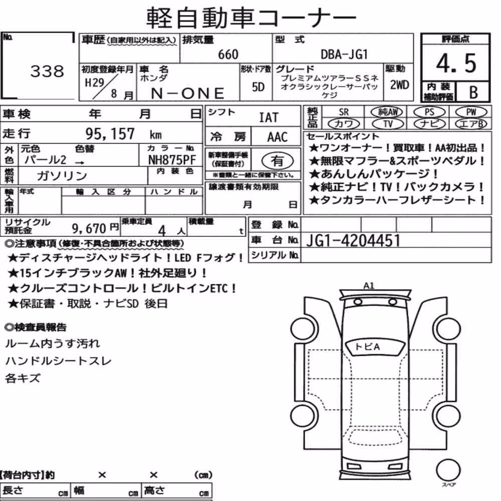 Notka aukcyjna: HONDA N-ONE PREMIUM TOURER SS NEO CLASSIC RACER PACK