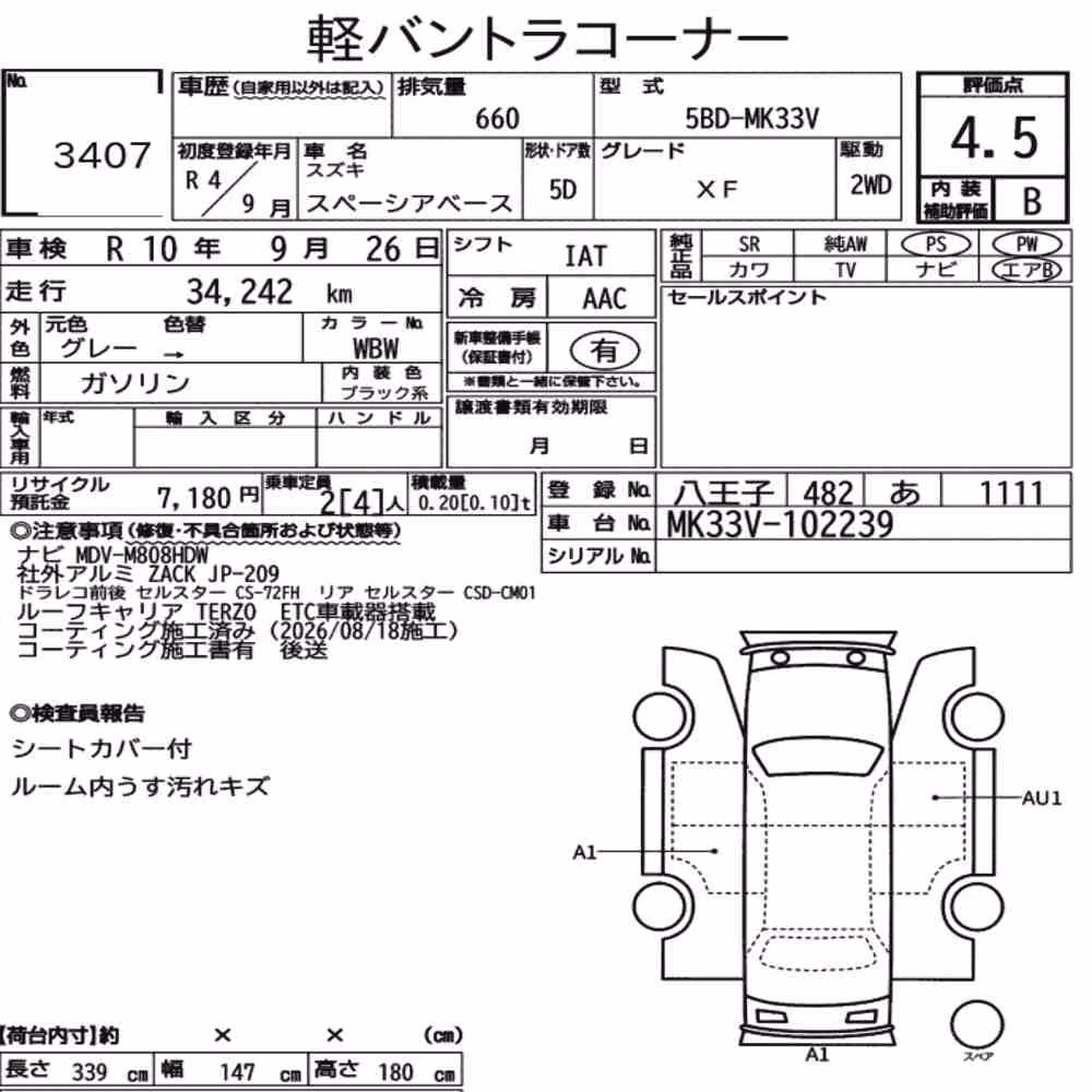 Notka aukcyjna: SUZUKI SPACIA BASE XF