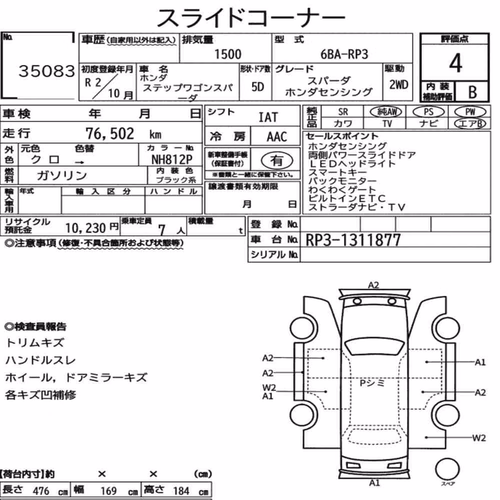 Notka aukcyjna: HONDA STEPWAGON SPADA SPADA HONDA SENSING