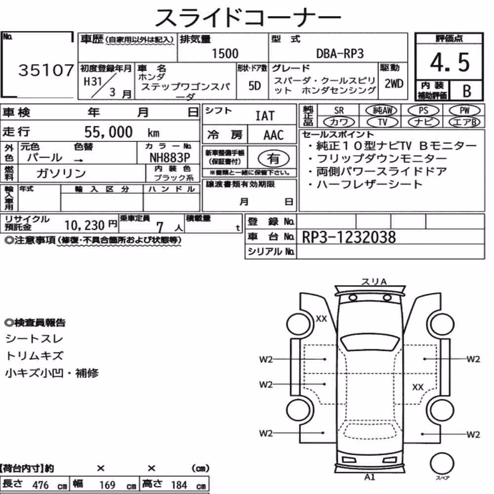 Notka aukcyjna: HONDA STEPWAGON SPADA SPADA・COOL SPIRIT HONDA SENSING