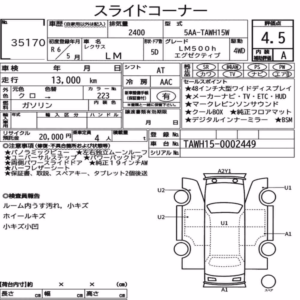Notka aukcyjna: LEXUS LM 4WD LM500H EXECUTIVE