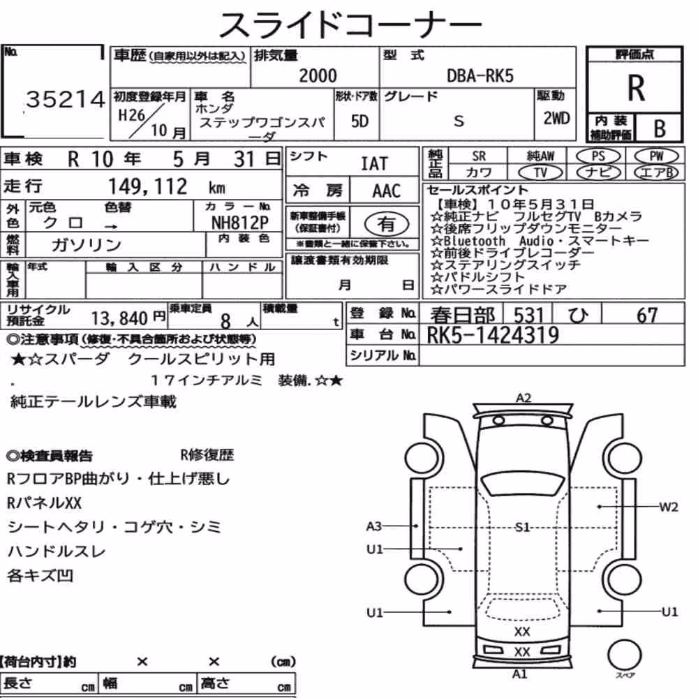 Notka aukcyjna: HONDA STEPWAGON SPADA S