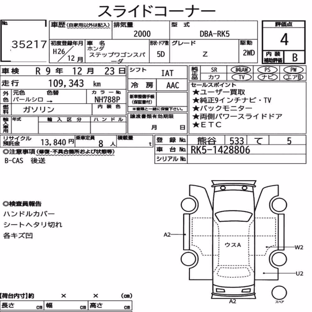 Notka aukcyjna: HONDA STEPWAGON SPADA Z