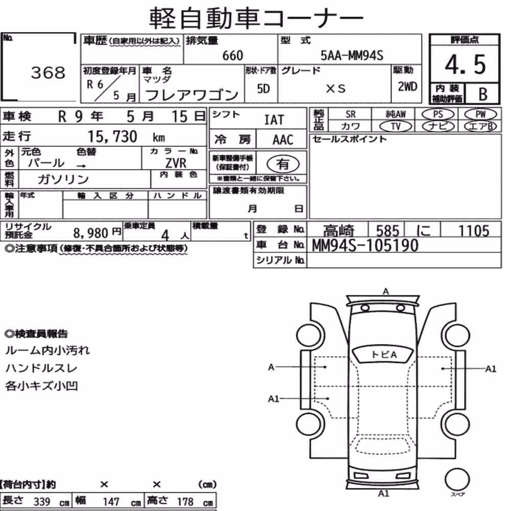Notka aukcyjna: MAZDA FLAIR WAGON XS