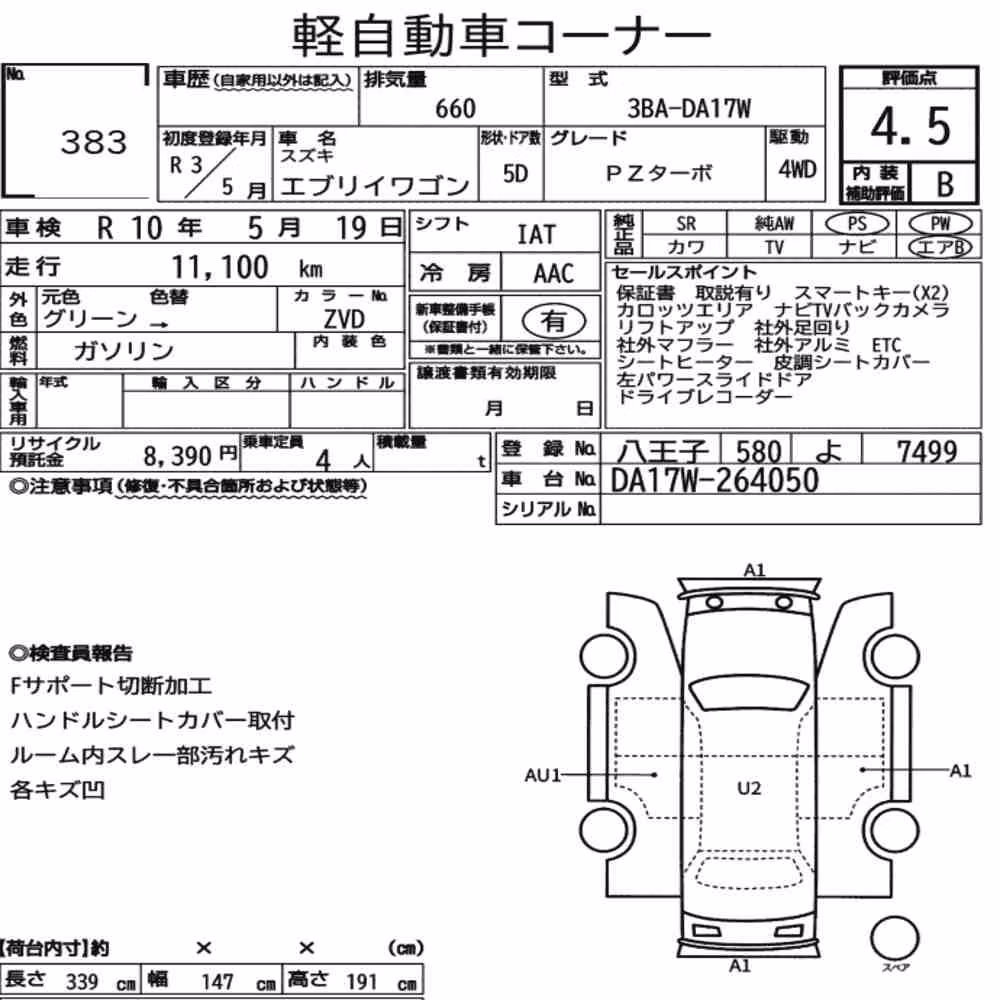 Notka aukcyjna: SUZUKI EVERY WAGON 4WD PZ TURBO