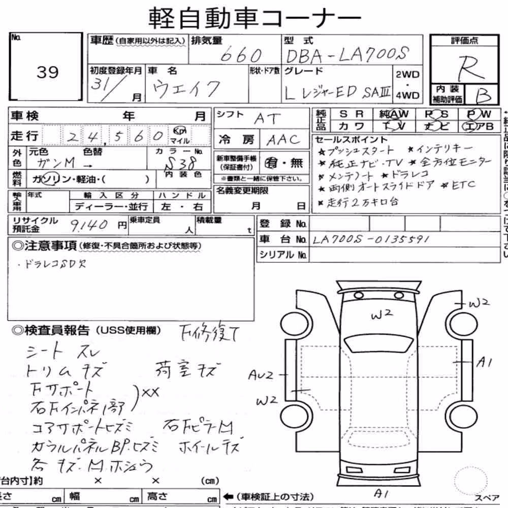 Notka aukcyjna: DAIHATSU WAKE L LEISURE EDITION SAⅢ