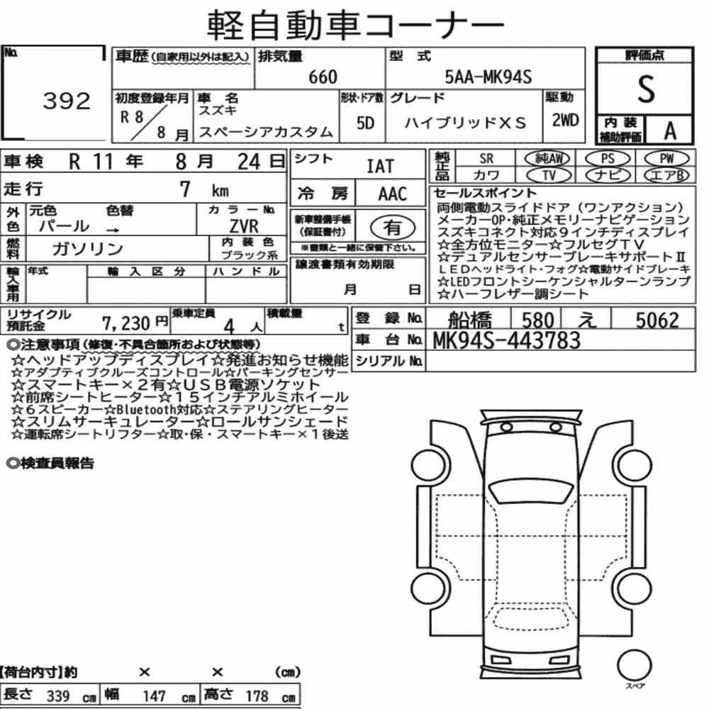 Notka aukcyjna: SUZUKI SPACIA CUSTOM HYBRID XS