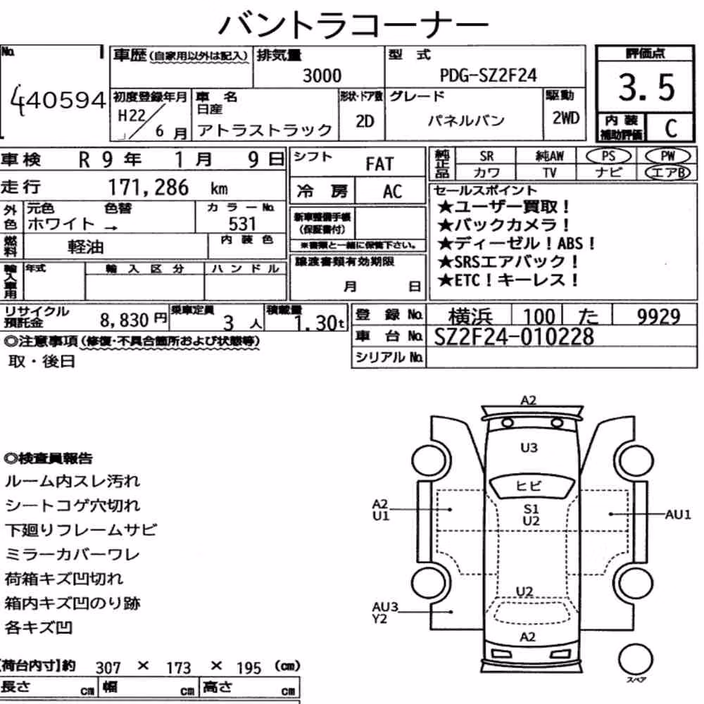 Notka aukcyjna: NISSAN ATLAS TRUCK 2D PANEL VAN
