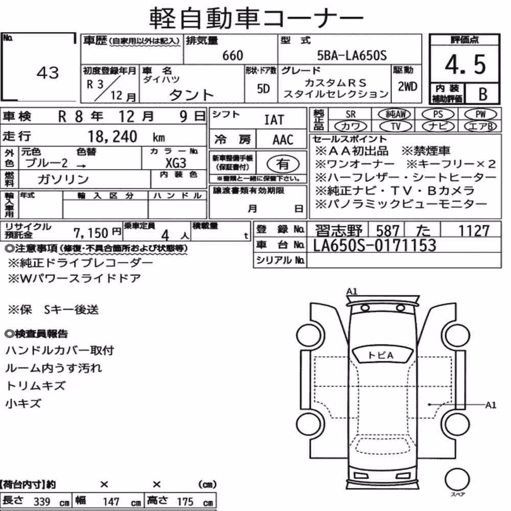 Notka aukcyjna: DAIHATSU TANTO CUSTOM RS STYLE SELECTION