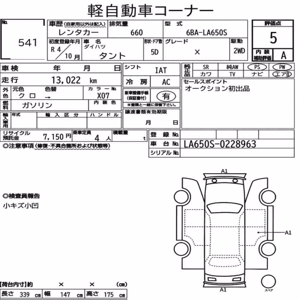 Notka aukcyjna: DAIHATSU TANTO X