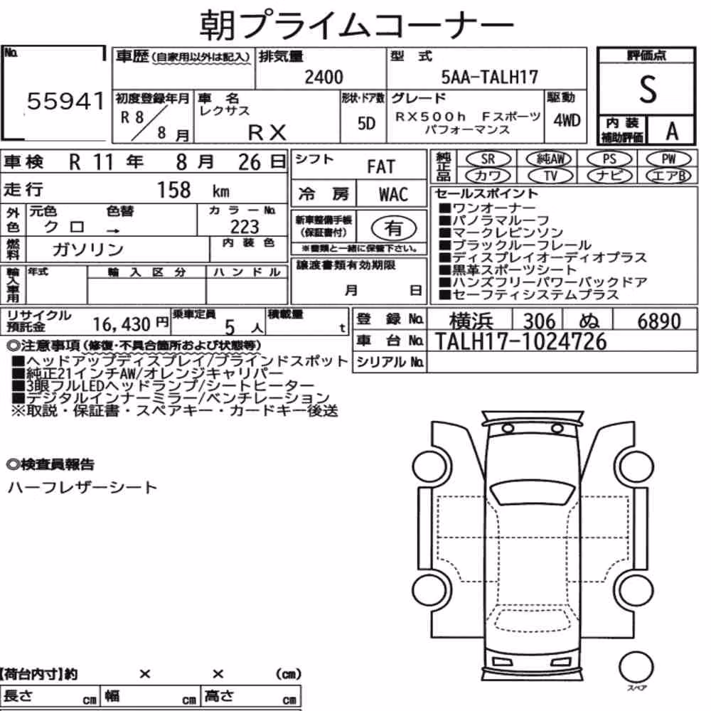 Notka aukcyjna: LEXUS RX 4WD RX500H F SPORT PERFORMANCE