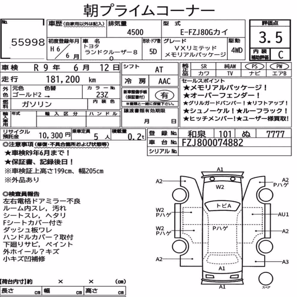 Notka aukcyjna: TOYOTA LAND CRUISER 80 4WD VX LIMITED MEMORIAL PACKAGE