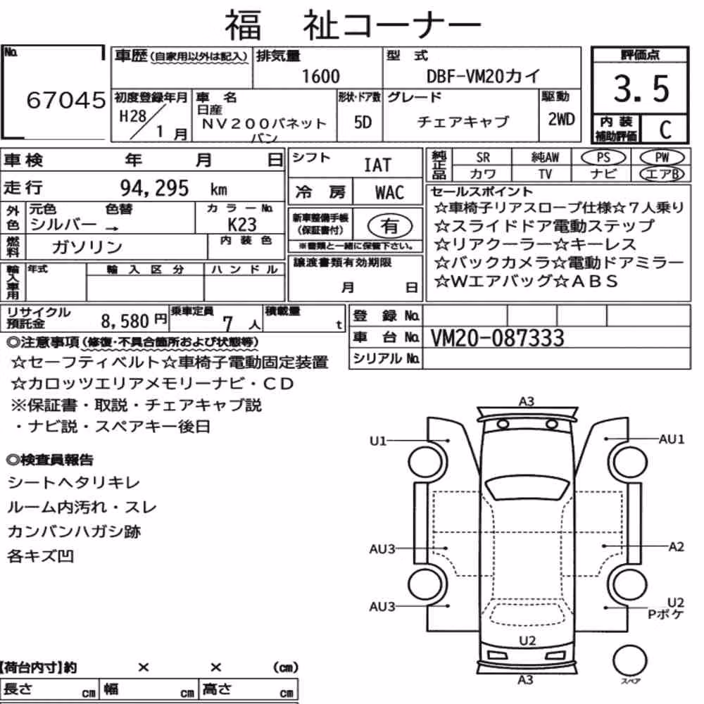 Notka aukcyjna: NISSAN NV200 VANETTE VAN OTHERS