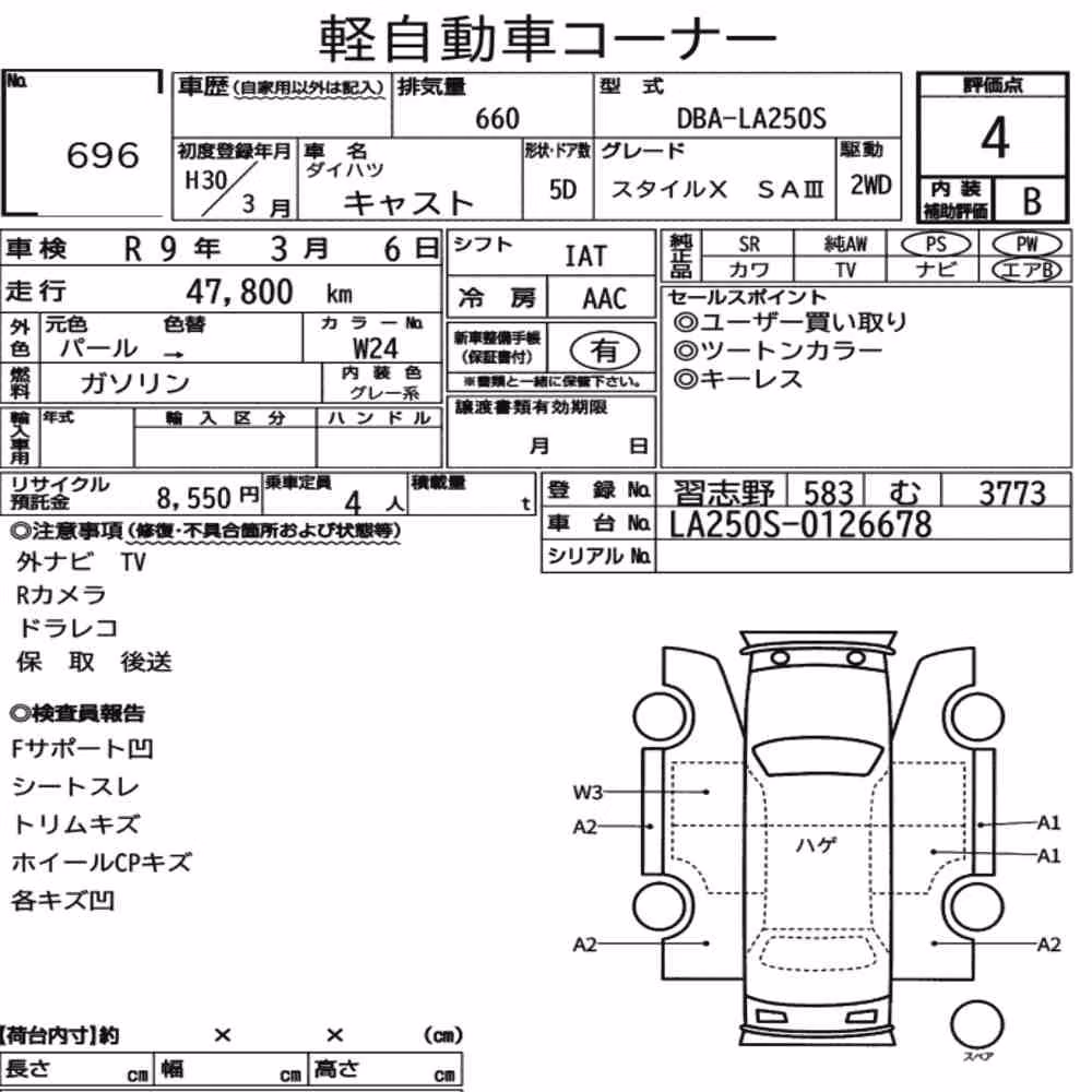 Notka aukcyjna: DAIHATSU CAST STYLE X SAⅢ