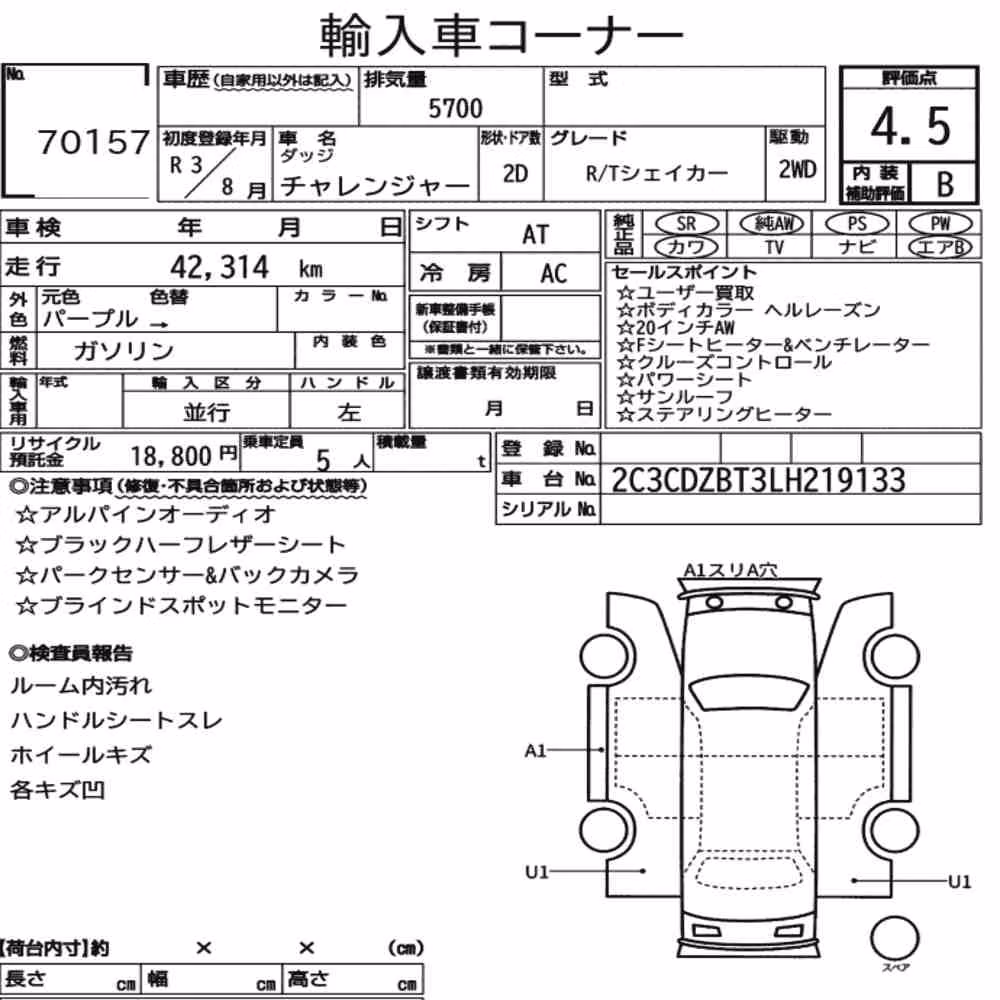 Notka aukcyjna: DODGE CHALLENGER CP OTHERS