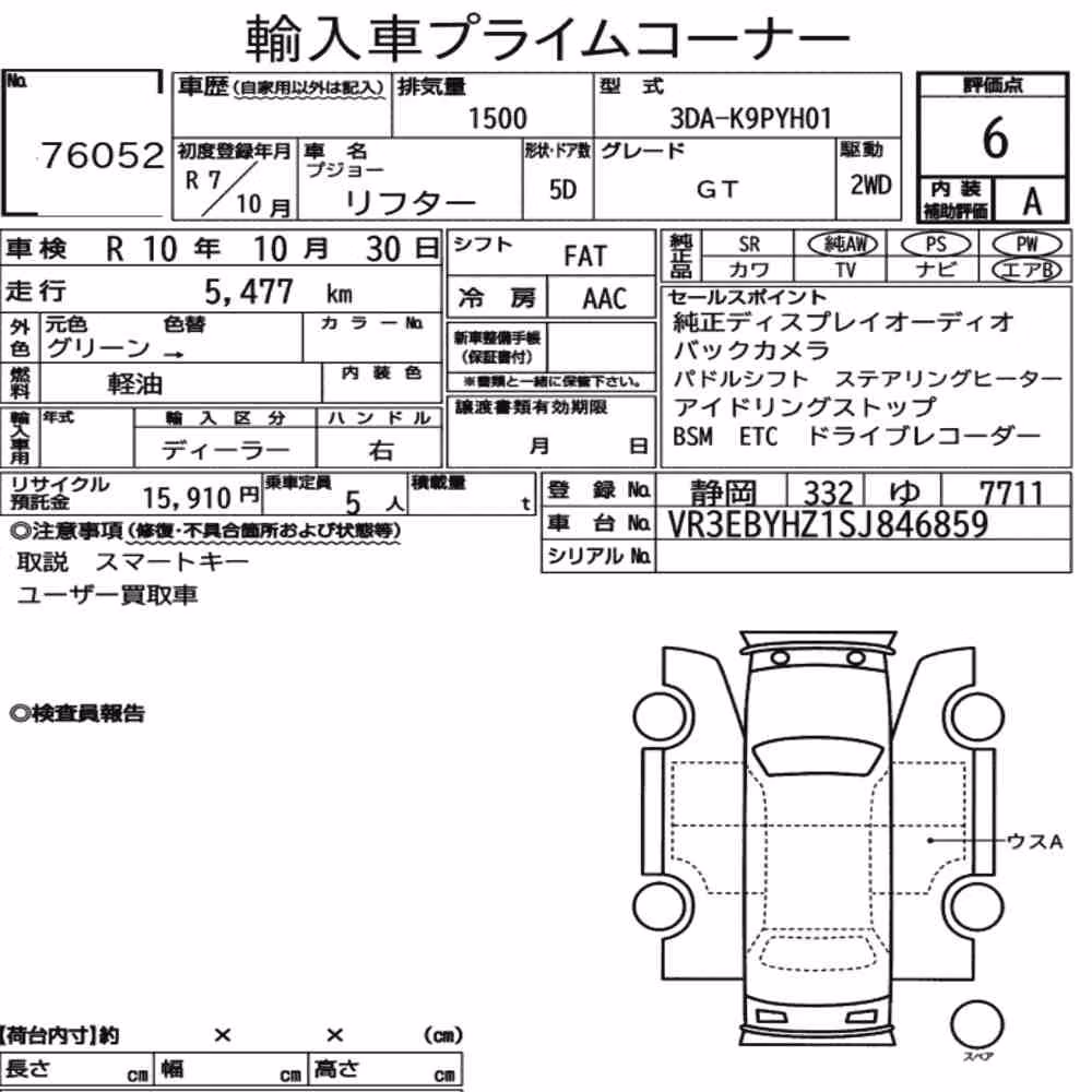 Notka aukcyjna: PEUGEOT RIFTER GT